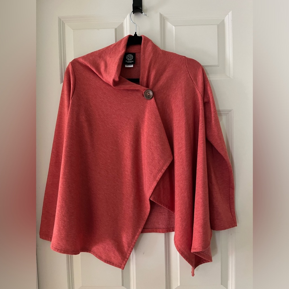 Bobeau Pumpkin Orange One Button asymmetrical Wrap Sweater soft  size XSP